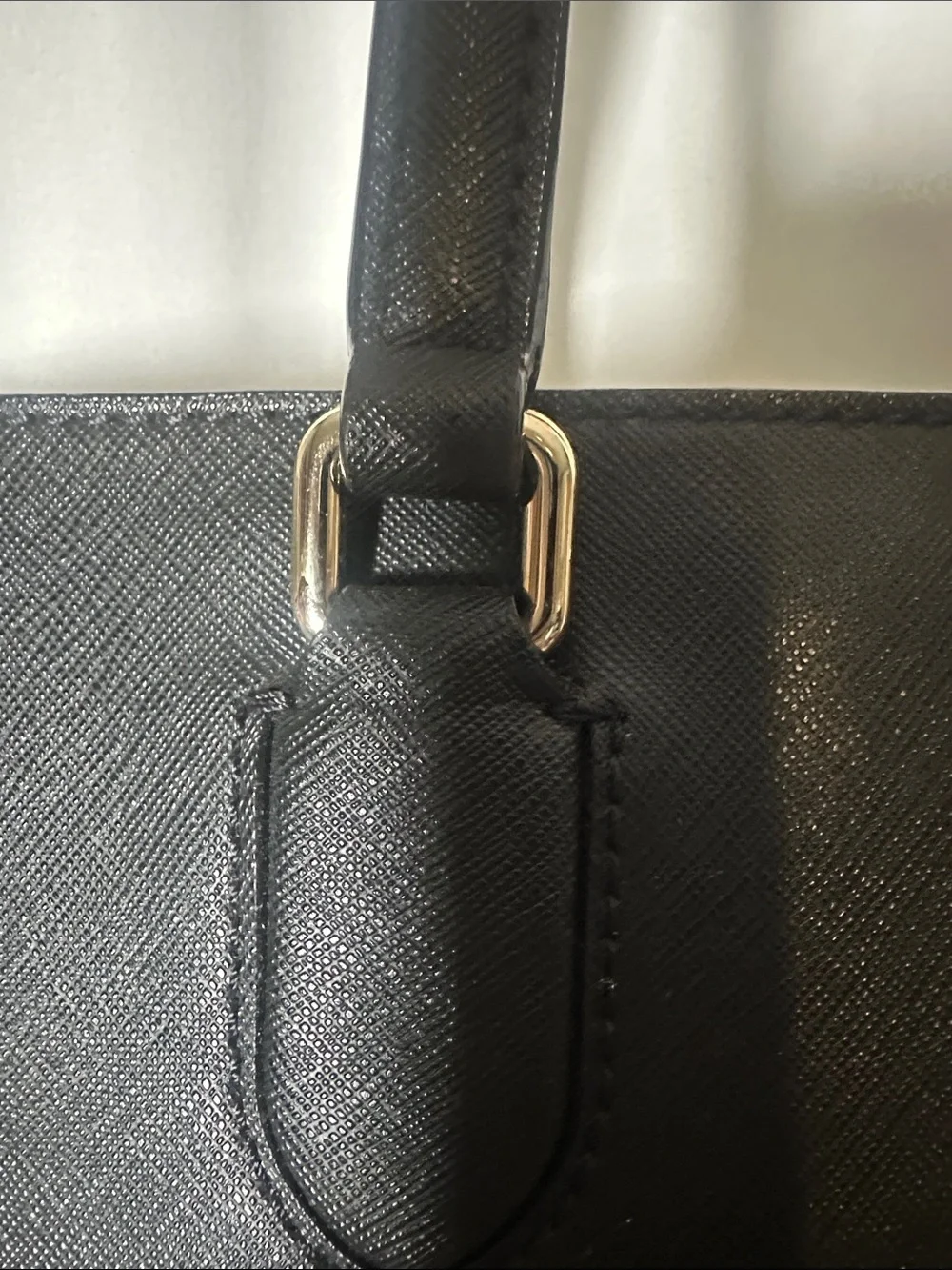 kate spade Black Leather Tote with Gold Logo Plaque